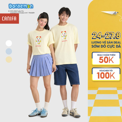 Áo phông unisex người lớn CANIFA Cotton USA cổ tròn ngắn tay in họa tiết 5TS26S004