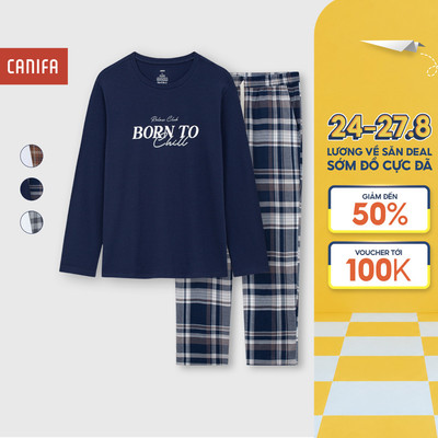 Bộ quần áo nam CANIFA áo dài tay có hình in quần kẻ 8LS25W001