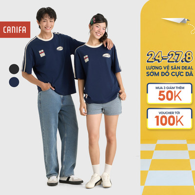 Áo phông unisex người lớn CANIFA áo thun cộc tay in họa tiết chất liệu mềm mại 5TS26S005