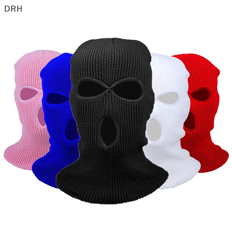 DRH Thời Trang Mới 3 Lỗ Dệt Kim Full Mặt nạ Trượt Tuyết, Mùa Đông Ấm Áp Đan Toàn Mặt nạ Cho Thể Thao