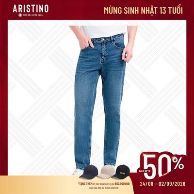 Quần Jeans Nam Phom Thụng Aristino Xanh Chàm Đậm Và Nhạt Dễ Phối Đồ Phong Cách Trẻ Trung AJN0060S0