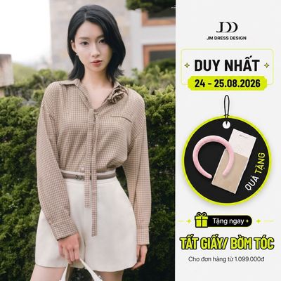 Áo Sơ Mi Nữ Cổ V Dáng Rộng Tay Chờm Công Sở Trẻ Trung 2S30.2508K – Áo Sơ Mi Nữ Caro Kẻ Dây Hoa Cổ Thanh Lịch Thiết Kế JM
