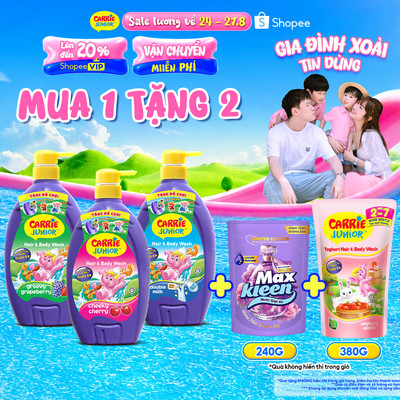 [MUA 1 TẶNG 2] Sữa Tắm Em Bé Lưu Hương Thiên Nhiên 700g Carrie Junior TẶNG Túi Refill 380g và Túi Nước Giặt Xả MKL 240G