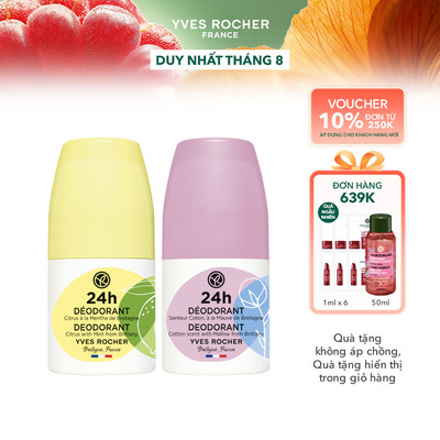 Combo 2 lăn khử mùi ngăn mùi suốt 24H Yves Rocher 50mlx2