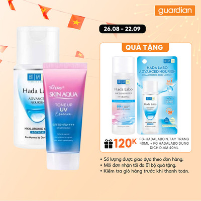 Combo Tinh Chất Chống Nắng Sunplay Skin Aqua Tone Up Uv Essence 50Gr & Dung Dịch Advanced Nourish Hada Labo 100Ml