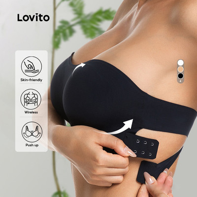 Áo bra nữ Lovito đen bắt chéo nâng ngực không gọng thân thiện da phong cách thường ngày LNE117002