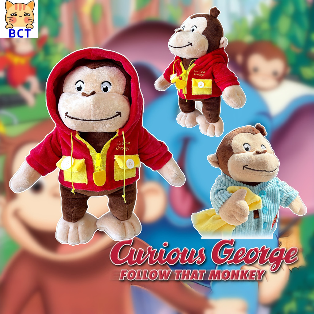 BCT✨Curious George Đồ chơi Plush 30cm Curious George Monkey Plushies New Red Hoodie Monkey Plush Búp