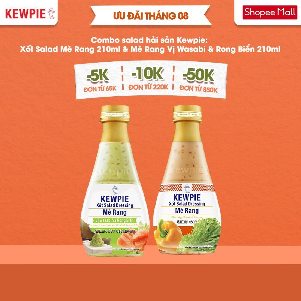 Combo salad hải sản Kewpie: Xốt Salad Mè Rang 210ml & Mè Rang Vị Wasabi & Rong Biển 210ml