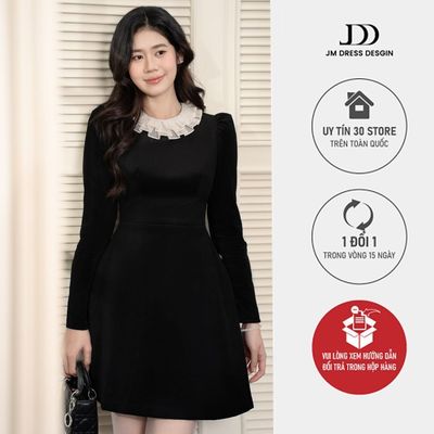 Đầm Cổ Bèo Phối Chân Xếp Ly Súp Thu Đông Công Sở Thanh Lịch 1F31.2510. Váy Nhung Dài Tay Dáng A Sang Trọng Dự Tiệc By JM