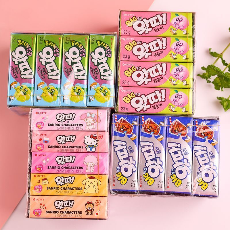 Nhập khẩu Hàn Quốc LOTTE Bubble Gum Peach Cola Flavor Sanrio Fresh Breath Gum Bubble Gum 26.8.29