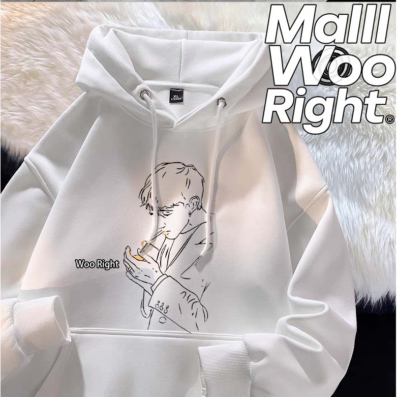 COD Woo Right Nam Áo Hoodie Trái Ngực Wright Vẽ Tay Hoạt Hình Thiếu Niên Thường Ngày