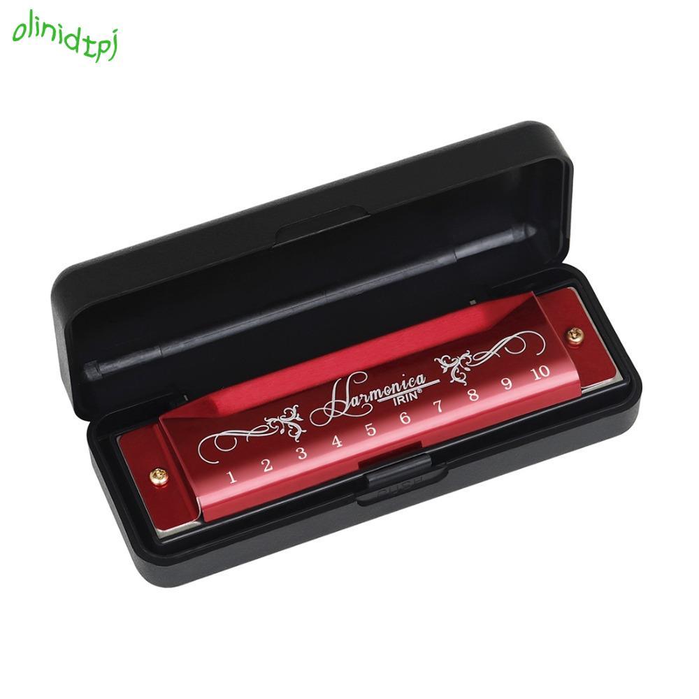IOLINIDT Harmonica 10 lỗ, Chìa khóa màu đỏ của C Harmonica, ABS 20 tông tiêu chuẩn + Harmonica 10 lỗ