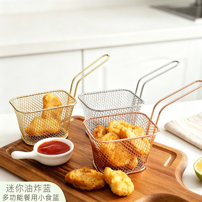 Hàng sẵn có Giỏ chiên nhỏ vuông Mini Vàng hồng Khoai tây chiên Pháp Giỏ dây sắt Nhà hàng Gà rán Snac