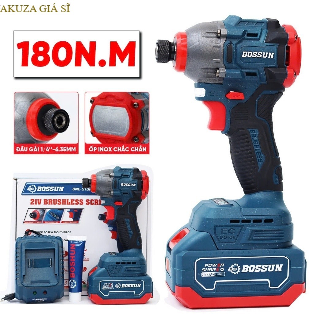 [CHÍNH HÃNG] Máy Chuyên Vít Bossun BS-CV180NM Không chổi than, Lực siết 180N, 3 AKUZA GIÁ SĨ