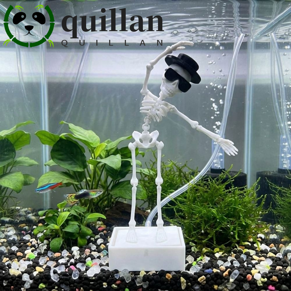 QUILLAN Dancing Skeleton Aquarium Bubbler, Kính râm mũ in 3D Bể cá khiêu vũ Skull Trang trí, Nhựa Go