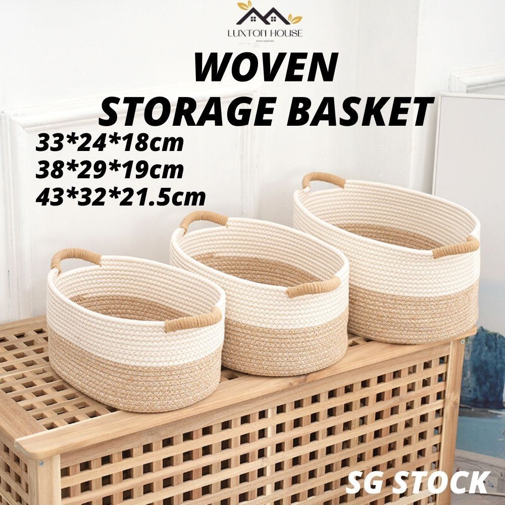 Woven Storage Basket Large Capacity Basket Cotton Rope Basket Nordic Style Table Storage Organiser B