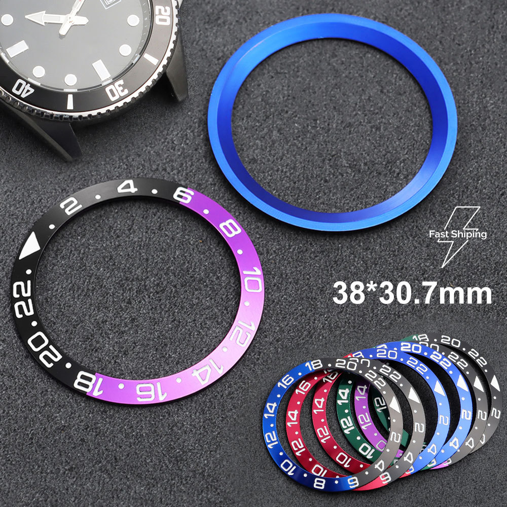 38x30,7mm Gradient GMT Hợp Kim Viền Đồng Hồ Chèn Cho NH35 NH34 GMT007 24 Giờ Cân Diver Đồng Hồ Viền 