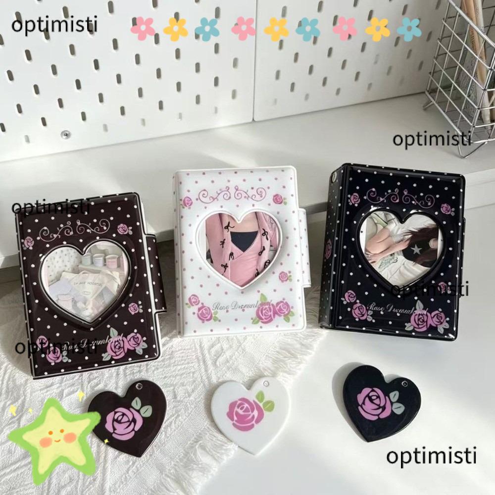 Album ảnh 3 Inch OPTIMISTI, Photocard Binder Giá đỡ Photocard in hoa hồng, Nút chụp đa chức năng Trá