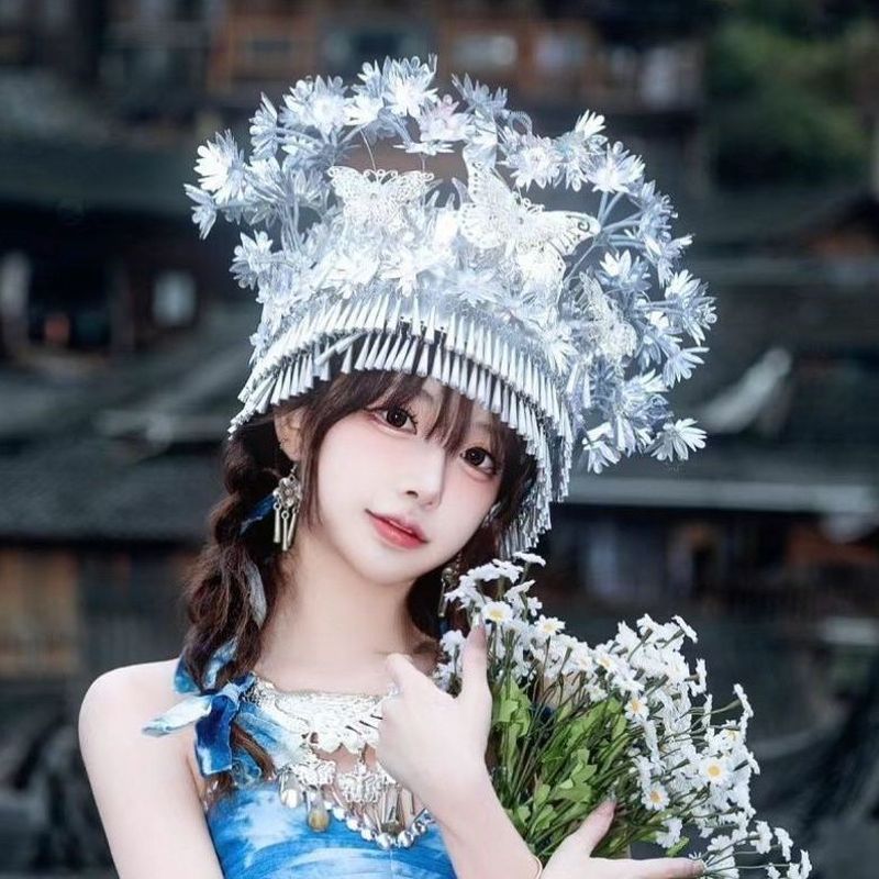 Không Thay Đổi Màu Sắc Không Oxy Hóa Phong Cách Mới Thiểu Số Dân Tộc Mũ Miao Dân Tộc Bạc Trang Sức M