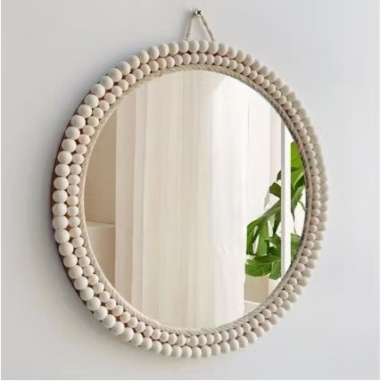 Bắc Âu Handmade Gương Trang Điểm Hạt Gỗ Trang Trí Bàn Tròn Trang Điểm Cánh Hoa Hình B & B Phòng Khác
