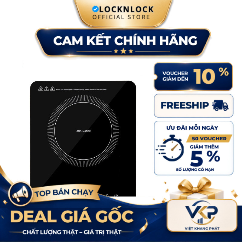 Bếp điện từ đơn LocknLock cảm ứng, 8 mức nhiệt, công suất cao 2000W nấu nhanh tiết kiệm điện EJI411 