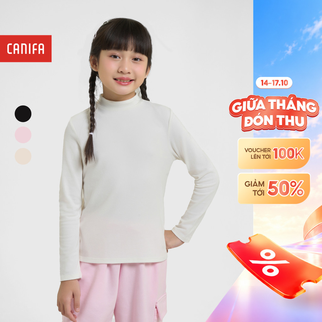 Áo giữ nhiệt bé gái CANIFA dài tay cổ 3p 1IT25W003