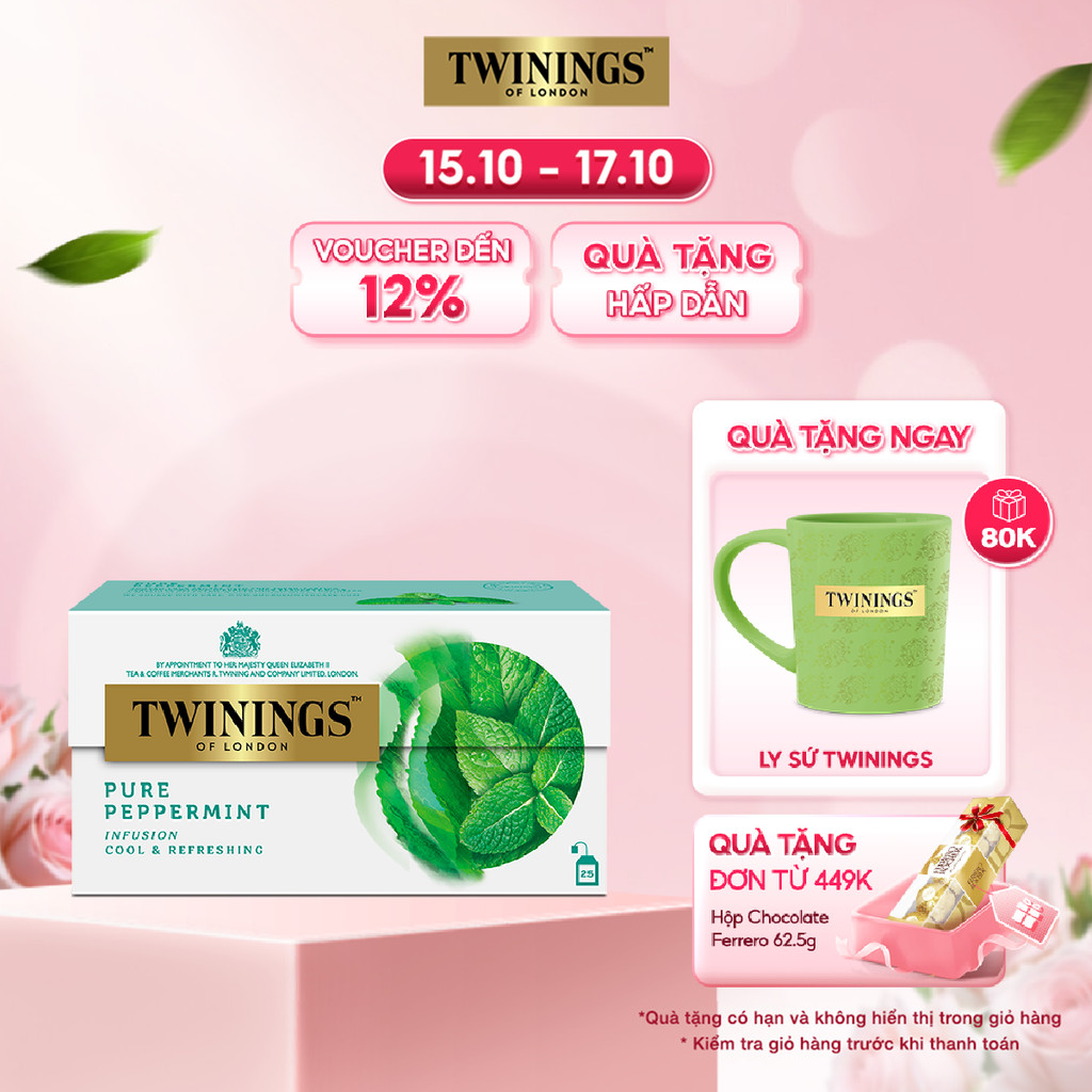 Trà Túi Lọc Bạc Hà Twinings Pure Peppermint - Hộp 25 Gói 2G