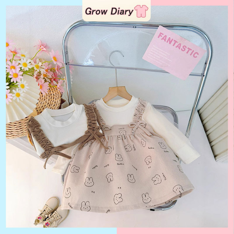 Bé gái hoạt hình dễ thương in hình thỏ Váy dài tay 0-4Years