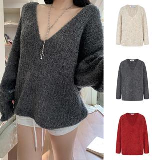  MOSESQUEEN Cổ chữ V sâu áo len họa tiết sáp mềm mại phù hợp cho các buổi hẹn hò hàng ngày #59713 