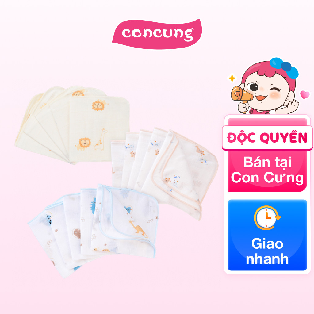 Khăn gạc sợi tre 4 lớp Animo T2304_NBA004 (25x25cm,5 cái)