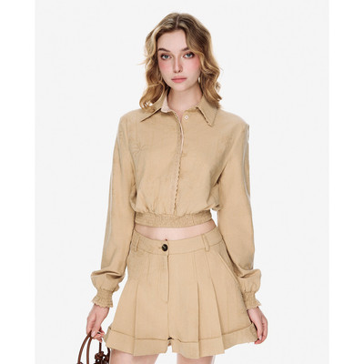 GIGI - Áo sơ mi nữ cổ bẻ tay dài phom croptop_G1108T251228-02