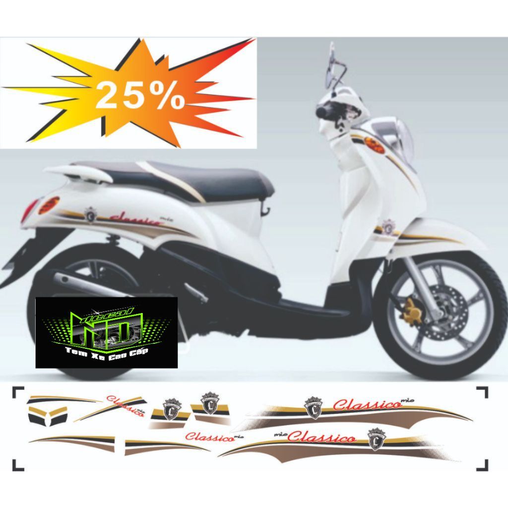 Tem dán xe mio classico , mẫu Tem rời 3 lớp bóng đẹp dán xe trắng xe bạc bảo hành màu trọn đời xe - 