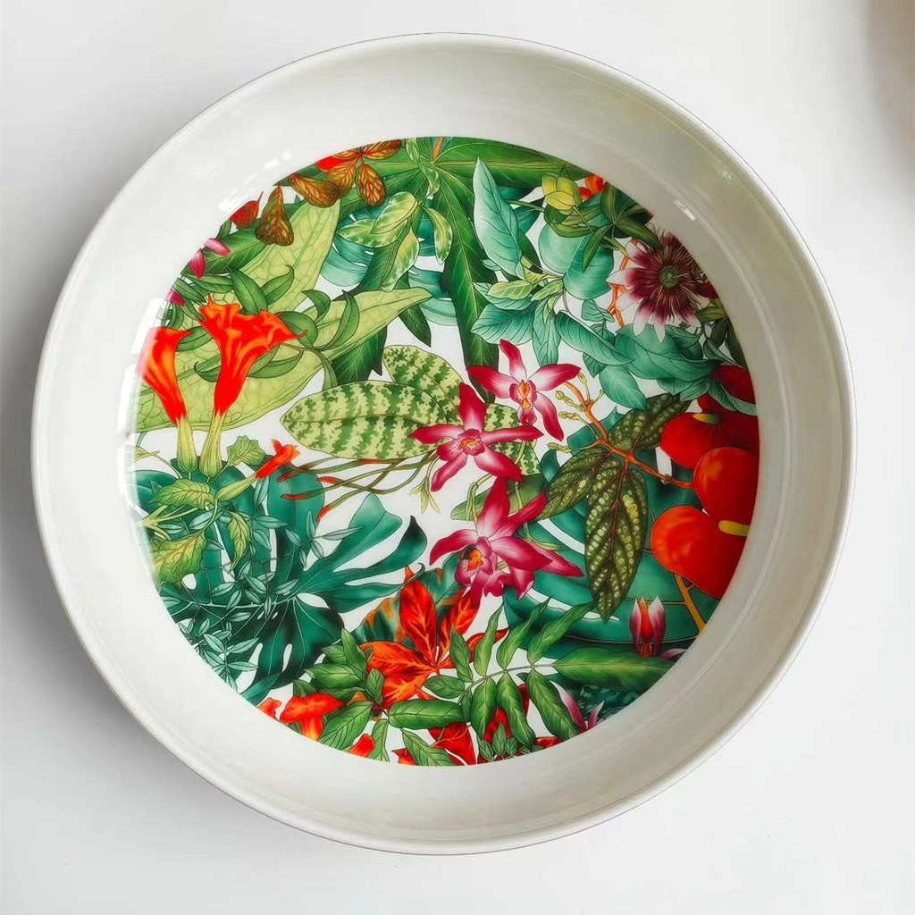 VAHP Tropical Rainforest Bone Porcelain Dinner Plates Household Ceramic Dish and Soup Plate Set with