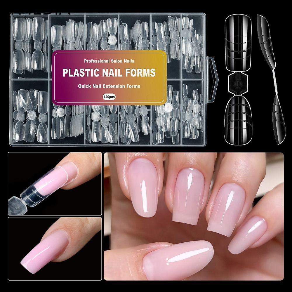 LYMEDIA Dual Forms Nails Mold, Full Cover Poly Với Cân Nail Gel Nối Dài Khuôn Trên, Hot Top Forms Ac