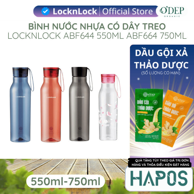 Bình nước nhựa LocknLock Eco Bottle có dây treo, an toàn cho sức khỏe ABF644 550ML ABF664 750ML - HA