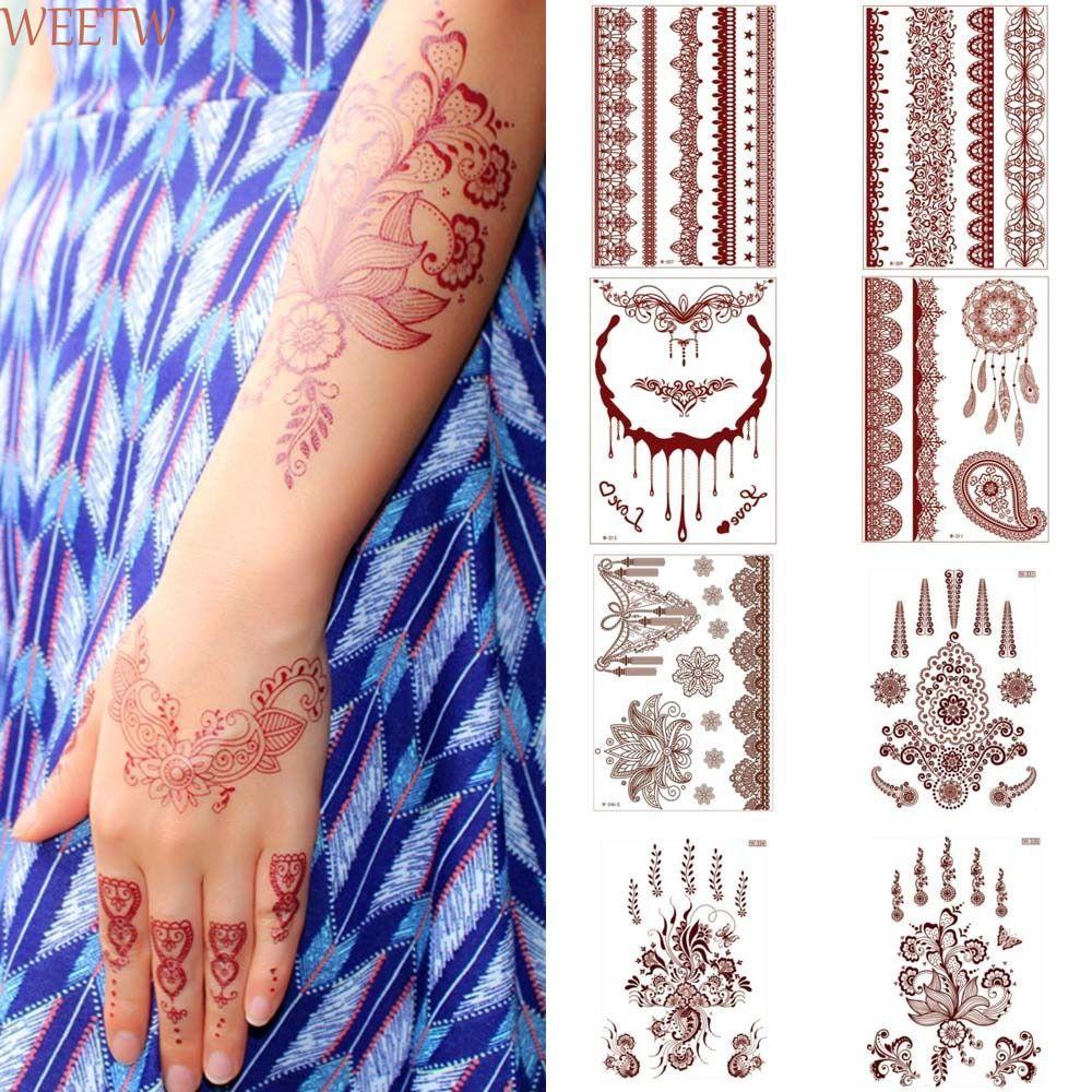 WEETW Henna Dán Hình Xăm Tạm Thời, Chân Cánh Tay Dụng Cụ Cưới, Ren Thời Trang Giả Ấn Độ Hoa Chống Nư