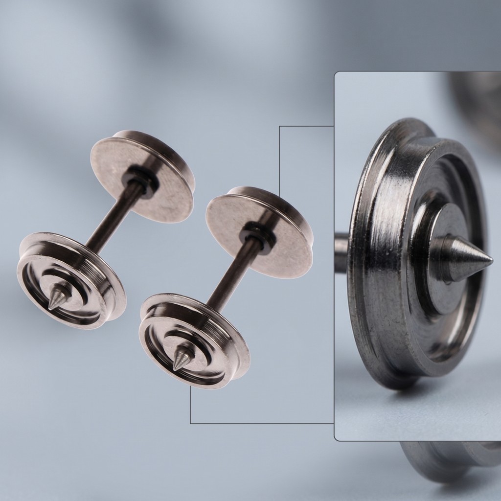 2 Miếng Mô Hình Xe Lửa Bánh Xe Với Trục Kim Loại Mô Hình Chính Xác Bánh Xe Đường Sắt Có Trục Bánh Xe