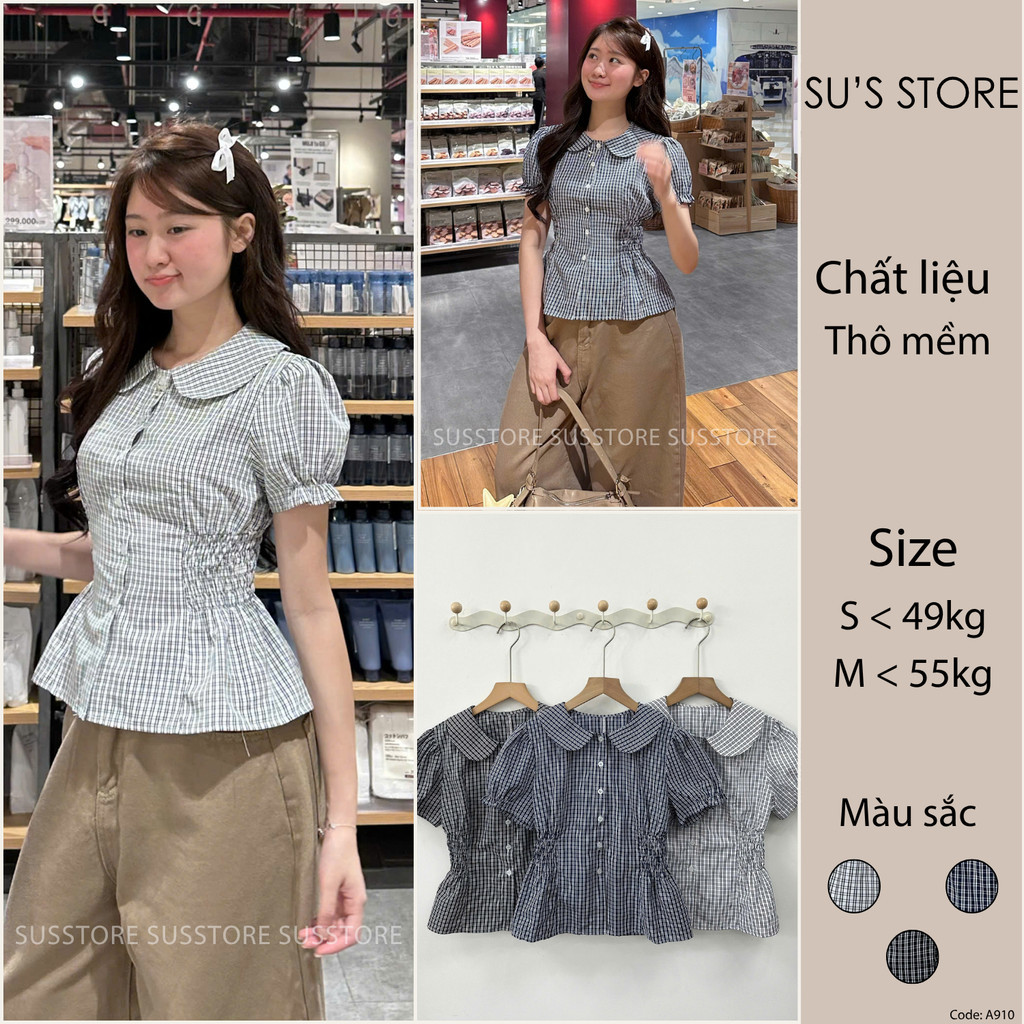 Áo Kiểu Nữ Cổ Sen - Áo Sơ Mi Cúc Dọc Chun Eo Dáng Xuông Thanh Lịch Hàn Quốc B40918