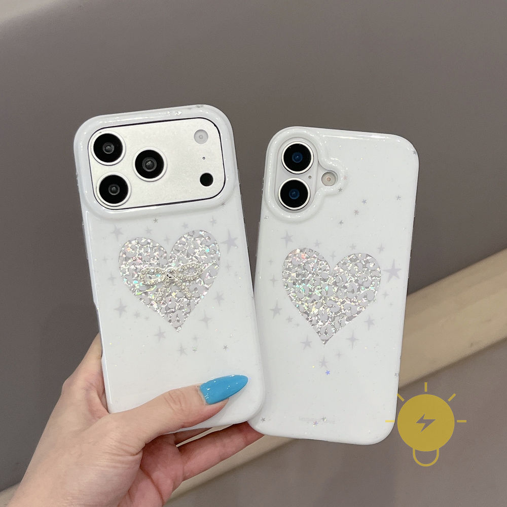 Phone Case For iPhone 17 Pro Max 16 15 Accessories TPU Heart Diamond Diamond Pattern Aesthetic Korea