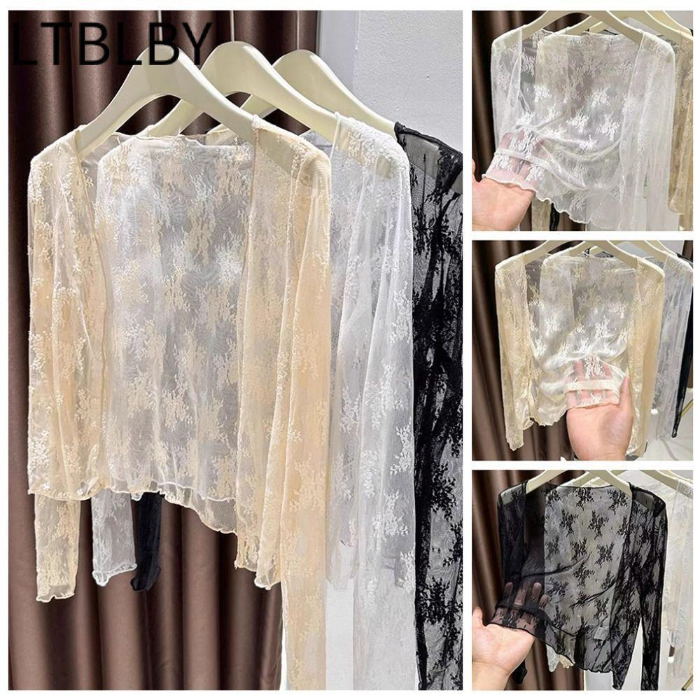 LTBLBY Rỗng Cardigan, Áo Sơ Mi Đi Biển Ren Dài Tay, Voan Nhẹ Rỗng Chống Nắng Áo Bewear