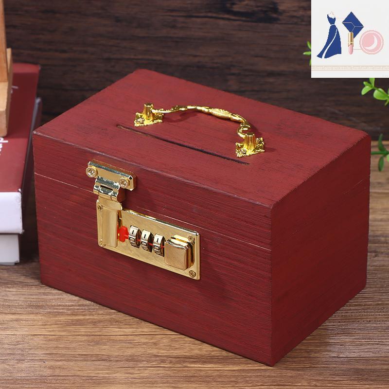 [BB] Hộp Gỗ Mật Khẩu Lo Tiết Kiệm Tiền Hộp Đựng Tiền Xu Heo Đất Có Lo Hộp Kho Báu Cho Thẻ Đô La Cent