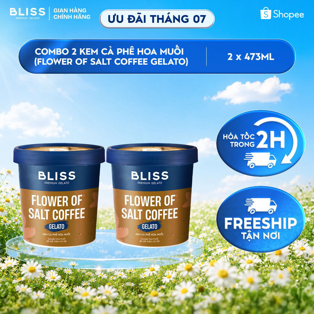 Combo 2 Kem BLISS Premium Gelato vị Cà Phê Hoa Muối (Flower of Salt Coffee Gelato) hộp 473ml