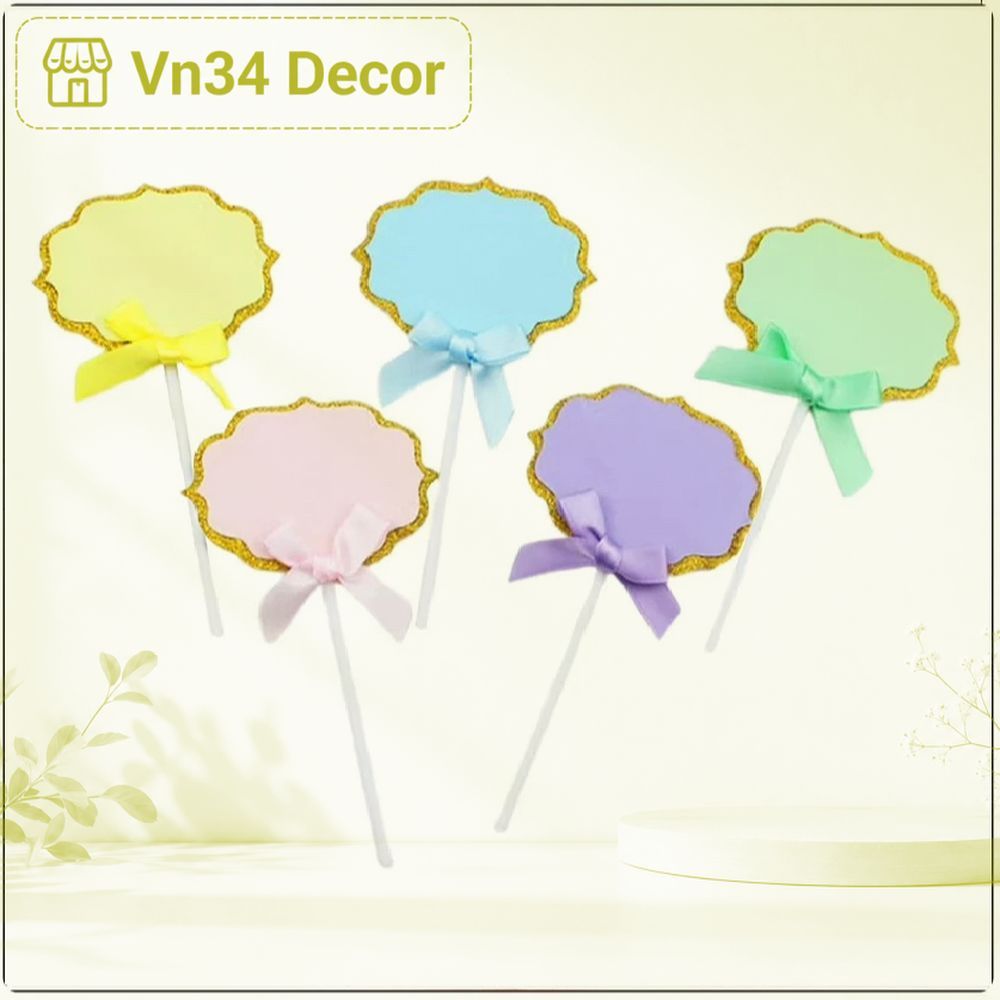 (5 SET) THIỆP CẮM Happy Birthday, hình cắm happy birthday nơ vàng, topper cake