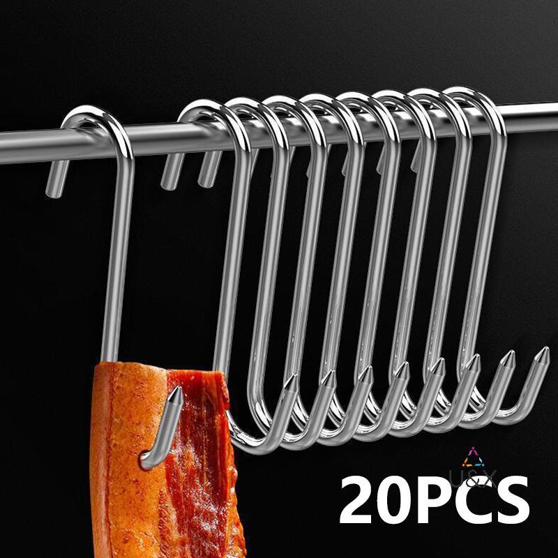 U & X 20 Chiếc Thép Không Gỉ Hình Chữ S Móc Dụng Cụ Thịt Thịt Cho Đồ Tể Chien BBQ Thịt Heo Xúc Xích 