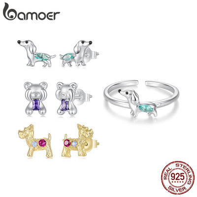 Bông Tai Bạc Bamoer 925 Chó Gấu Trang Sức Thời Trang Cho Nữ Quà Tặng