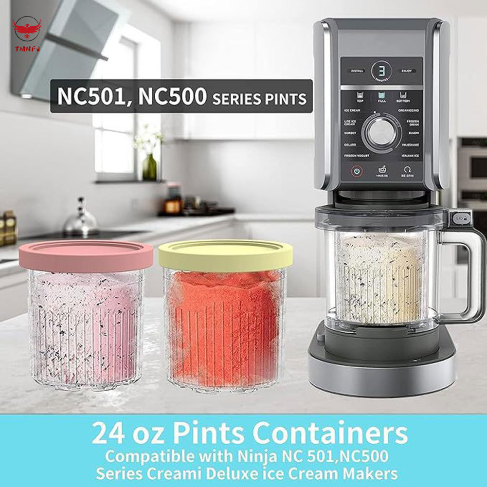 4 Gói Pint Và Nắp Thay Thế 24oz Tương Thích Với Ninja NC501 NC500 Series Creami Deluxe Máy Làm Kem C