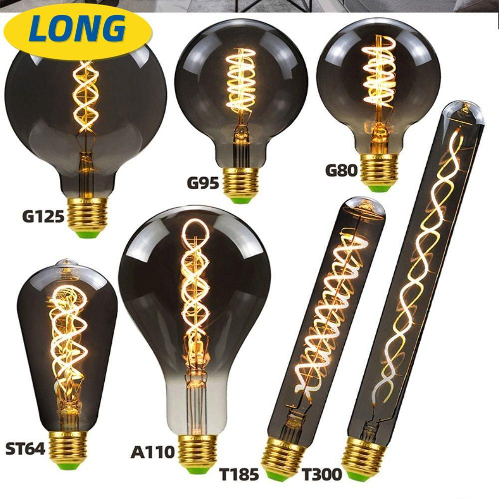 Bóng đèn cổ điển LONNGZHUAN, Dây tóc đèn Edison màu xám mạ điện, Dây tóc nóng E27 220V Đầu nối vít Đ
