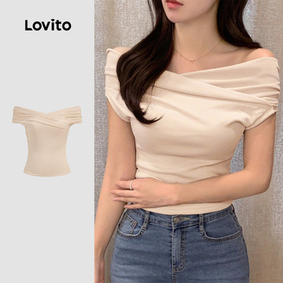 Áo thun nữ Lovito mơ xuân hè xếp nếp phong cách thường ngày L178ED291