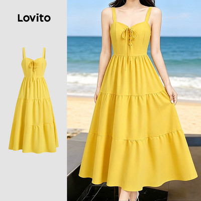 Đầm tầng nữ Lovito vàng xuân hè phong cách thường ngày LK5ED423