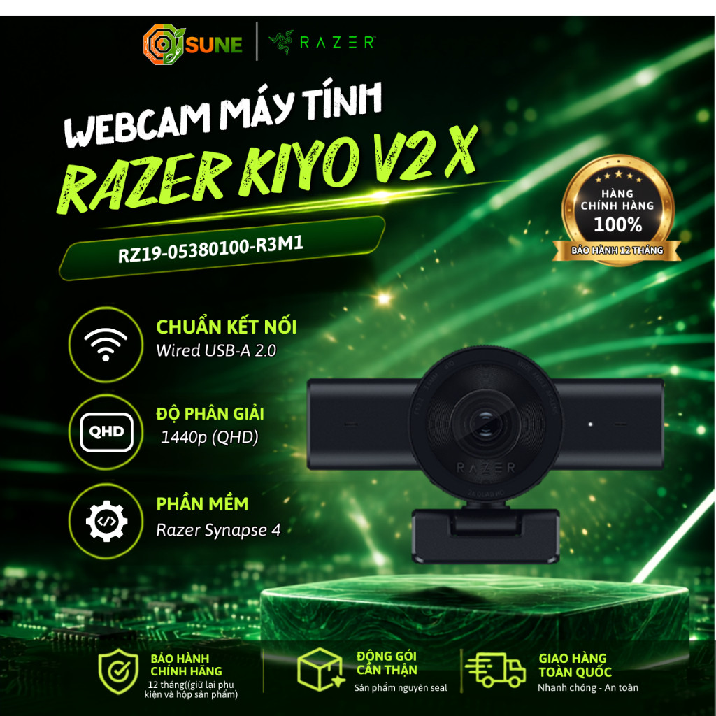 Webcam Razer Kiyo V2 X 1440P 60FPS Tự Động Lấy Nét Ống Kính Góc Rộng Micro Tích Hợp Sune